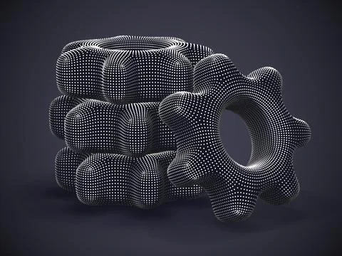 Stack of 3D gears made of gray dots イラスト素材