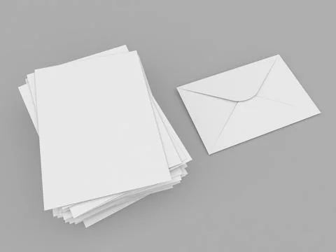 A stack of A4 paper and envelope on a gray table. Stock Illustration