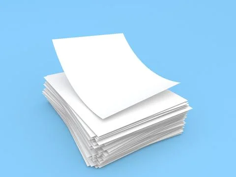 Stack of A4 paper on a blue background. 3d render illustration. Stock Illustration