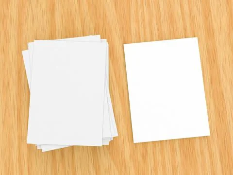 A stack of A4 paper on a wooden table. Illustrazione stock