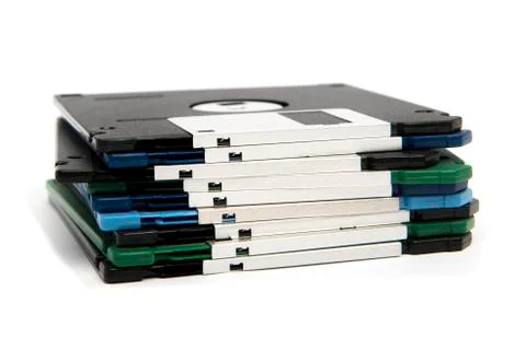 Stack of all colored floppy disks isolated Foto stock