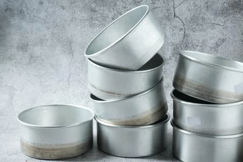 Stack of aluminium baking mold Stock Photos