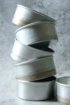 Stack of aluminium baking mold Stock Photos