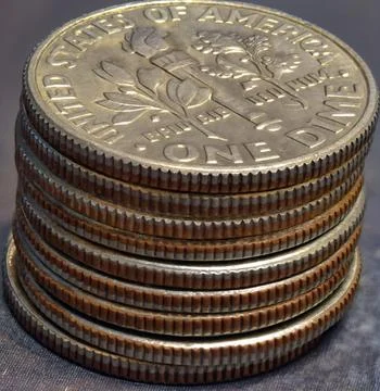 Stack of American Coins Close-Up Macro Foto stock