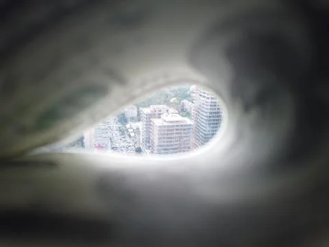 Stack of american dollars on urban background. A lot of American dollars on t Foto stock