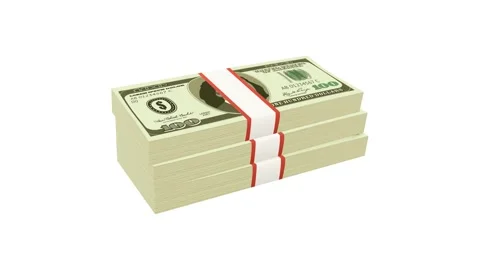 Stack of American One Hundred Dollar Bill Bundles Falling on White Backgrou.. Stock Footage 334256219
