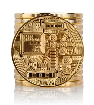 Stack and back of virtual currency bitcoin Foto stock