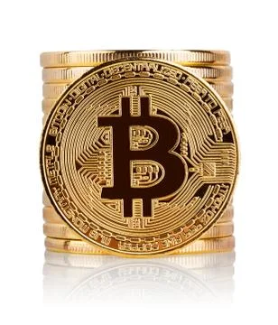 Stack and front side of virtual currency bitcoin Foto stock