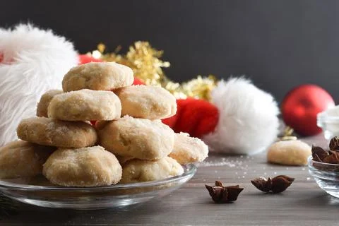 Stack of anise and sugar on Christmas table isolated background Stock Photos