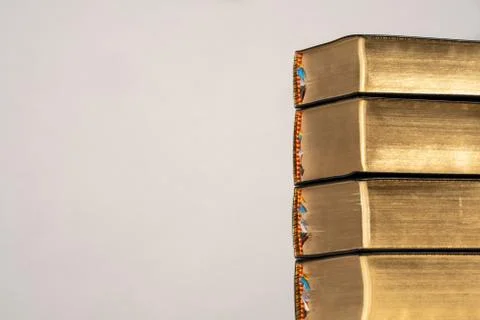 Stack of Antique Books with Bookmarks Stock Photos