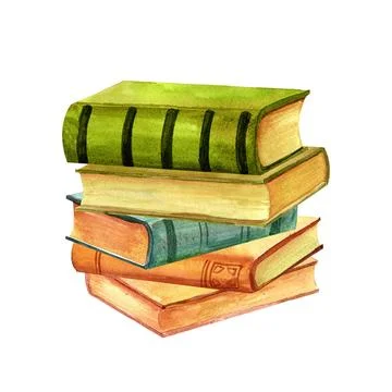 A stack of antique old books, for reading poetry and prose. Vintage watercolo Illustrazione stock