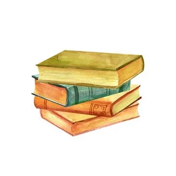 A stack of antique old books, for reading poetry and prose. Vintage waterco.. Stock Illustration