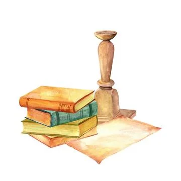 A stack of antique old books, for reading, marble candlestick and letter pare Stock Illustration