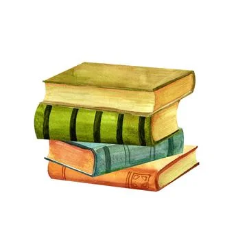 A stack of antique old books, for reading poetry and prose. Vintage waterco.. Stock Illustration