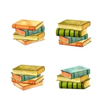 A stack of antique old books set. for reading poetry and prose. Vintage water Stock Illustration