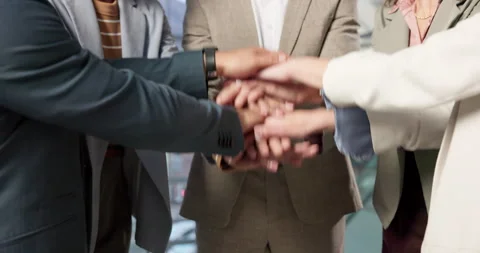Stack, applause and hands of business people in office for solidarity Stock Footage 342333043