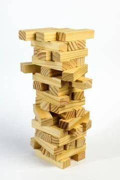 In the stack are many wooden cubes stacked on top of each other. Isolated on Stockfoto's