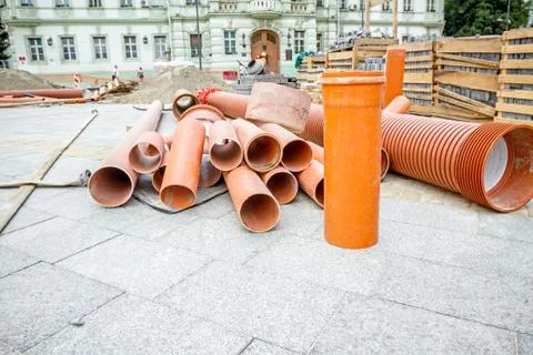 Stack of arranged PVC tubes pipes Stock Photos