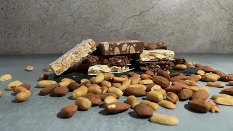 Stack of assorted nougat bars with nuts Stock Footage 290015870