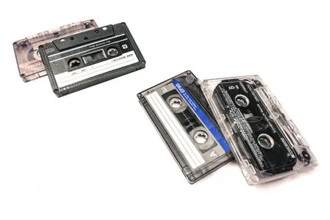 Stack of audio cassettes isolated on white background 스톡 사진