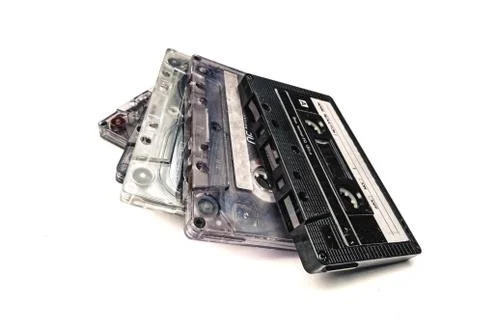 Stack of audio cassettes isolated on white background Stock Photos
