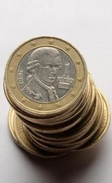 Stack of austrian euros on white background Stock Photos