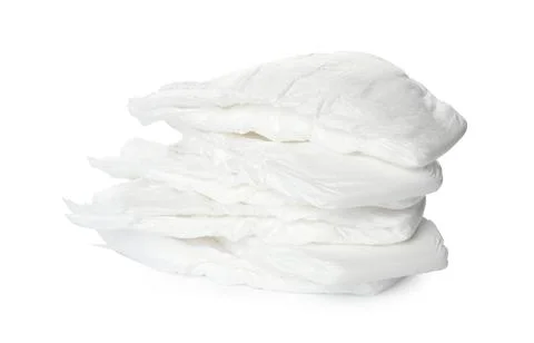 Stack of baby diapers isolated on white 스톡 사진