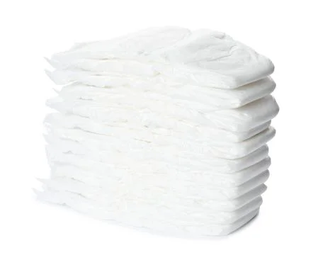 Stack of baby diapers isolated on white 스톡 사진