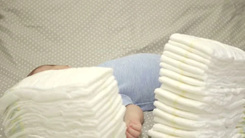 Stack of baby disposable diapers. Stock Footage 99753068
