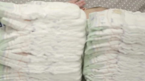 Stack of baby disposable diapers. Stock Footage 99753424