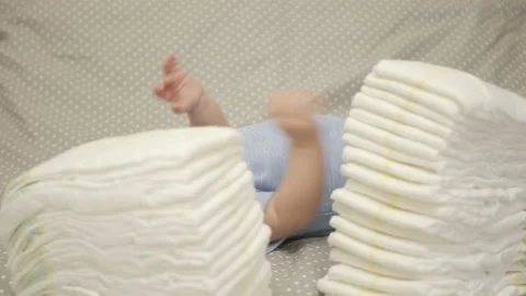 Stack of baby disposable diapers. Stock Footage 99770375