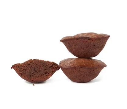 Stack of baked round brownie cakes isolated on a white background Stock-Fotos