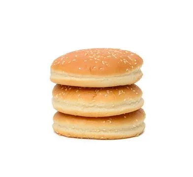 Stack of baked round burger buns isolated on white background stack of bak... Foto stock