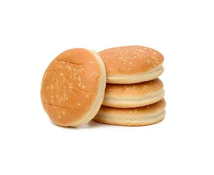 Stack of baked round burger buns isolated on white background stack of bak... Stock-Fotos