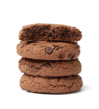 Stack of baked round chocolate chip cookies isolated on a white background Stock-Fotos