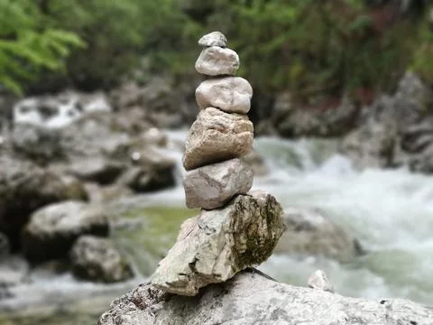 Stack of Balanced Stones in Nature Foto stock