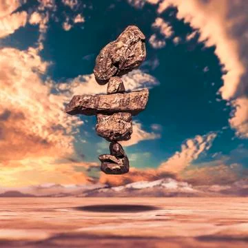 Stack of balancing rocks hovering mid-air 库存插图