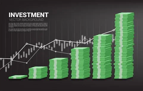 Stack of banknote and good business chart background. Concept of success inve Stock Illustration