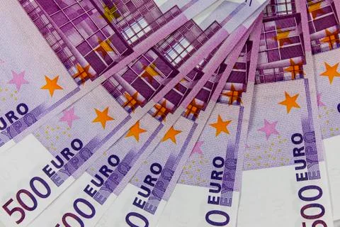 A stack of banknotes of 500 euro, background close-up. Fotos de archivo