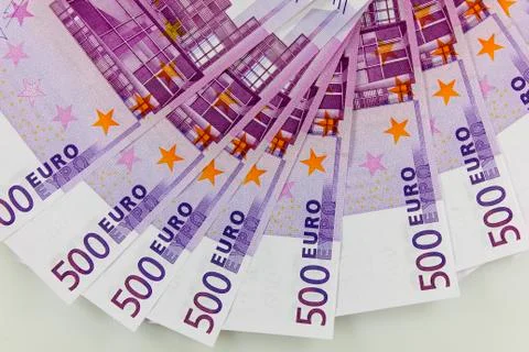 A stack of banknotes of 500 euro, background close-up. 스톡 사진