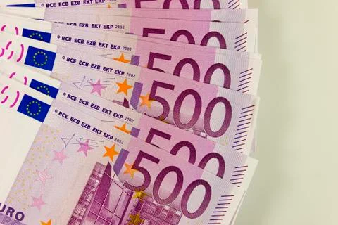 A stack of banknotes of 500 euro, background close-up. Fotos de archivo