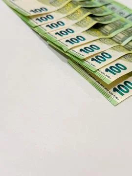 Stack of banknotes arranged on a flat surface Stock Photos