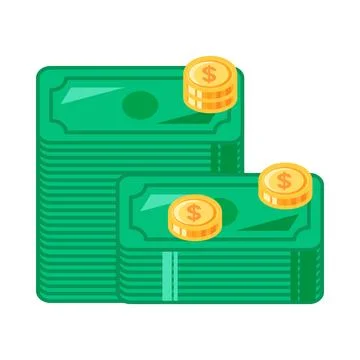 Stack of banknotes with coins flat illustration Stock Illustration