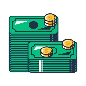Stack of banknotes with coins flat illustration Stockillustratie