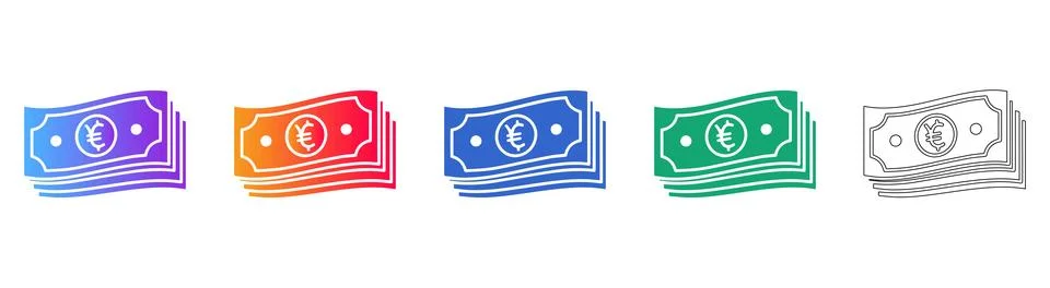 Stack of Banknotes Icon Set with Yen Symbol Ilustração Stock
