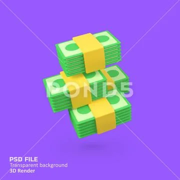 Stack of banknotes isolated 3d render icon illustration Modello PSD