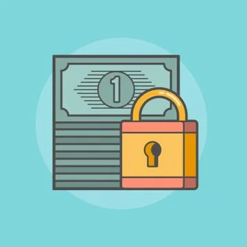 Stack of banknotes with a padlock Illustrazione stock