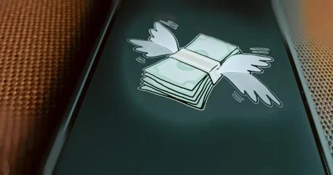 A stack of banknotes with wings flying, presentation Stock Footage 313495835