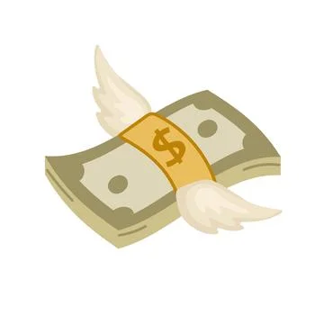 Stack of banknotes with wings Stock Illustration