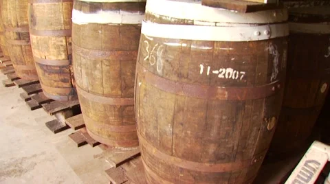 Stack of barrels at rum distillery warehouse Stock-Footage 60690805